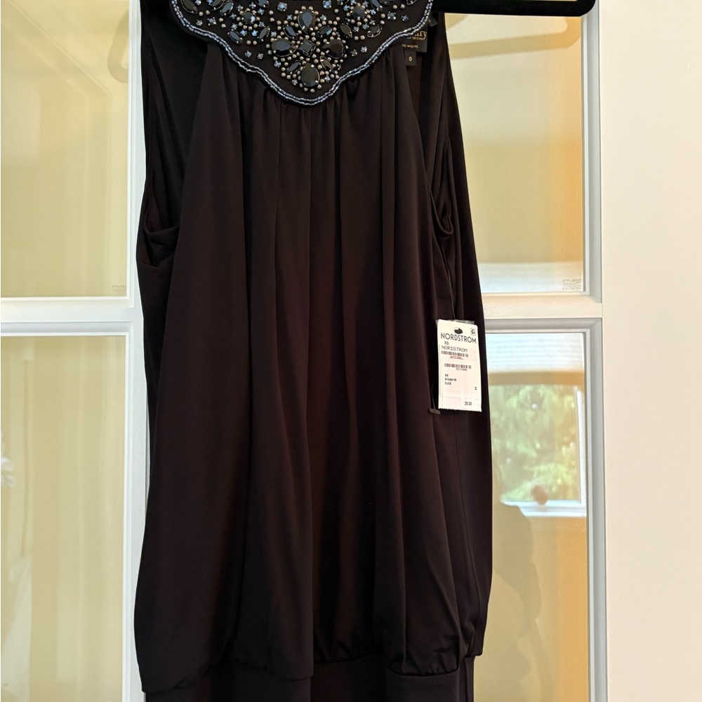Black Sleeveless Top with Beaded Neckline